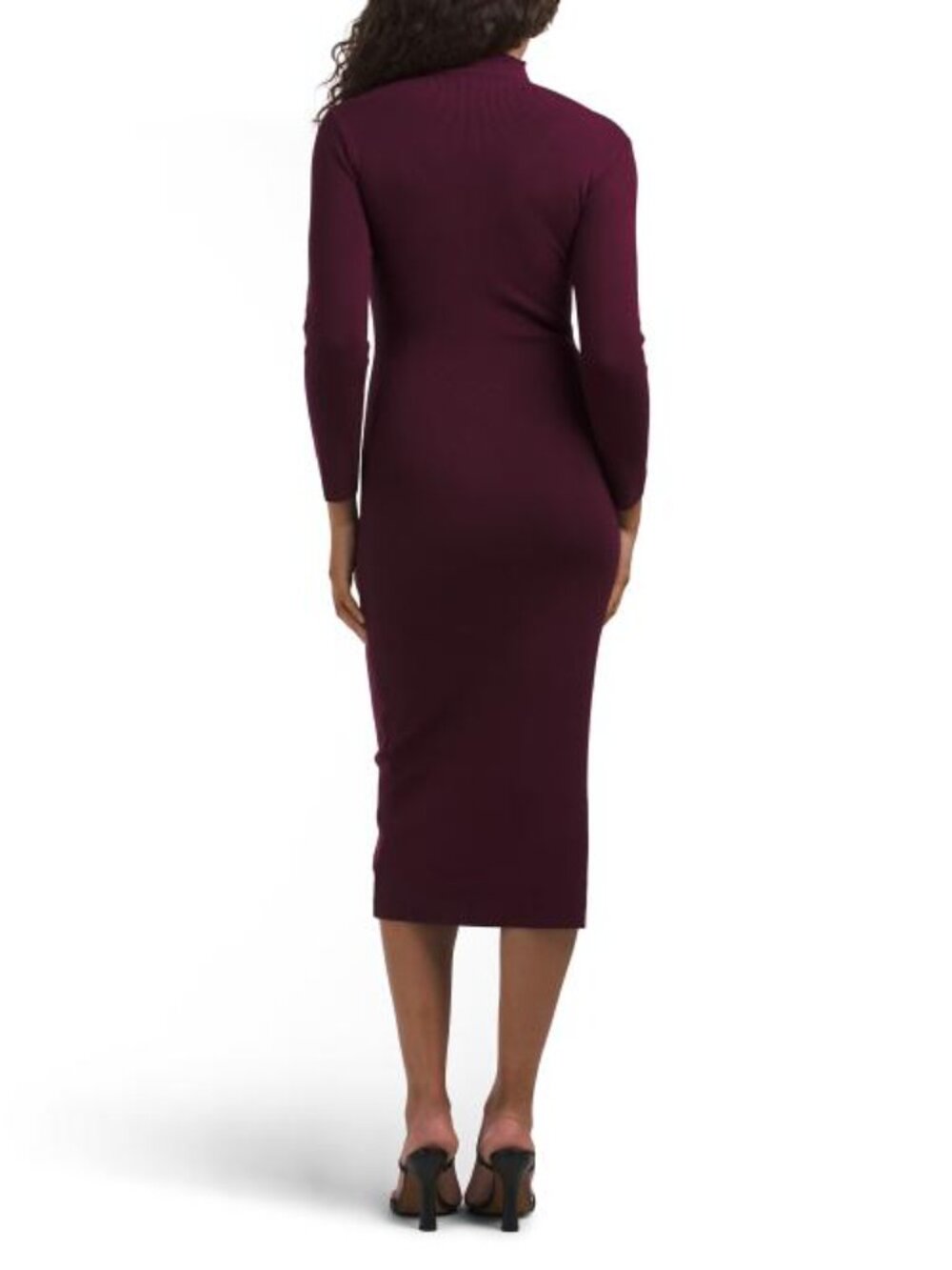 DALIA MACPHEE Plum Mock Neck Long Sleeve Button Embellished Sweater Dress - Picture 2 of 2